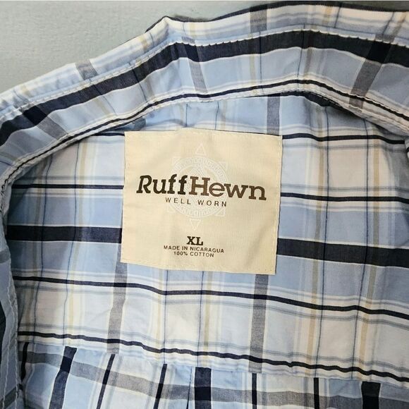 Ruff Hewn new with tags plaid blue shirt button down men's size XL - Picture 8 of 10